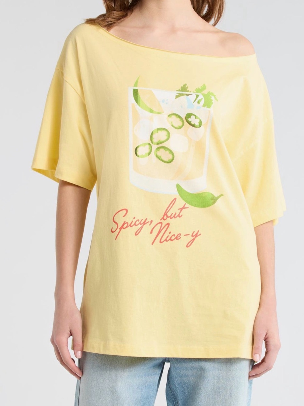 🌶️ Nordstrom Spicy But Nice-y Yellow Off-Shoulder Graphic Tee